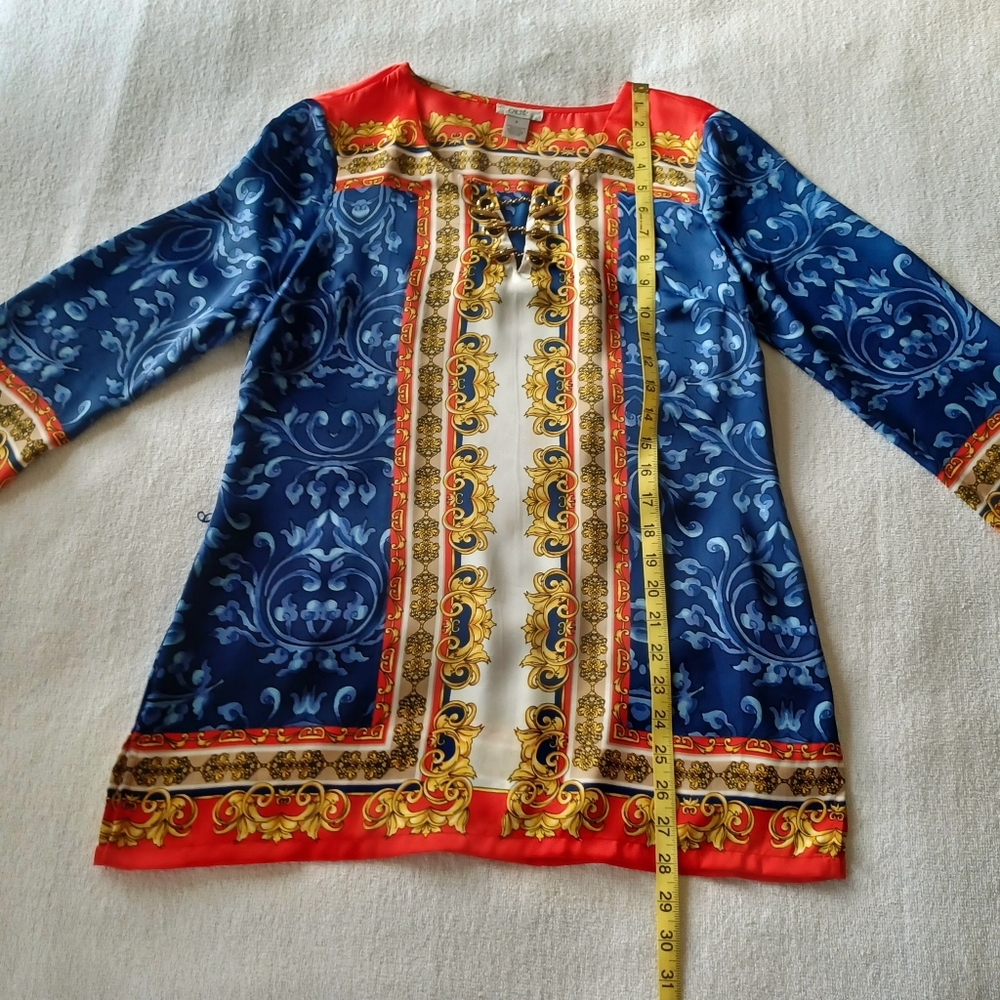 CACHE Blue & Red Blouse with Chains, size S - Picture 13 of 16